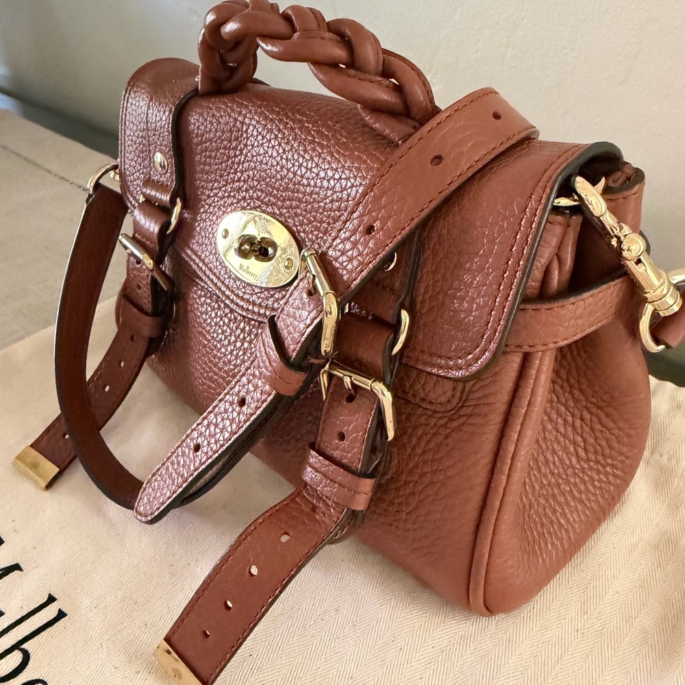 Mulberry Braided-Handle Mini Satchel in Chestnut - Picture 3 of 16